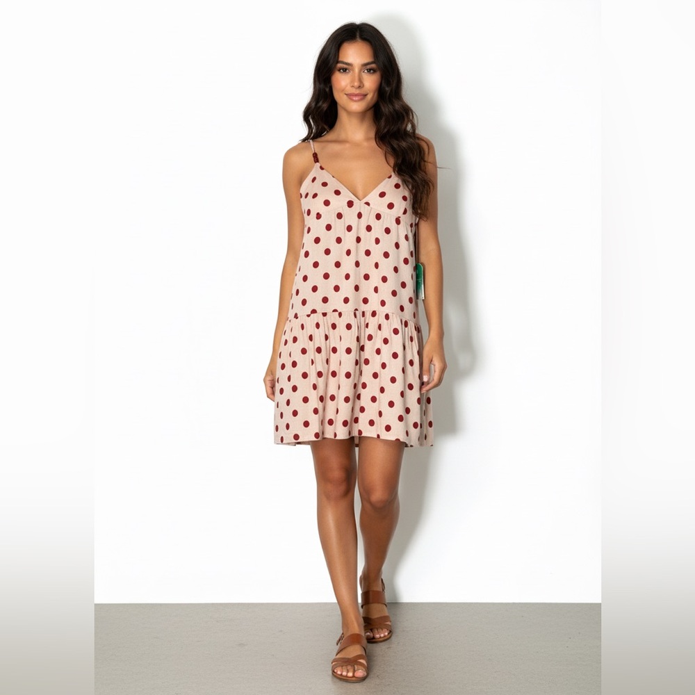 True Destinations Rose Red Polka Dot Tiered Mini Dress